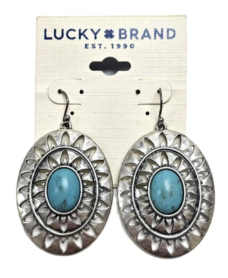 NOVO BRINCO GOTA FORMA OVAL RECORTADO PEDRA TURQUESA TOM PRATA MARCA DA SORTE - Imagem 1 de 4