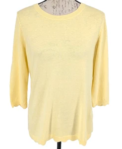 Suéter TALBOTS Medp amarillo mantequilla dobladillo festoneado y puños genial - Imagen 1 de 12