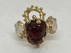 Wiggy Wong 14k YG Raspberry Blower Garnet Moonstone Artist Ring Size 6.25 - Picture 1 of 16