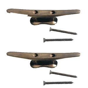 2 CLEAT tie downs solid heavy real brass boats cars tieing rope hooks cleats 5" - Bild 1 von 18