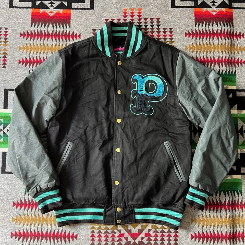 Pink Dolphin Mens Varsity Jacket Size Large Black Bomber Leather Sleeve Logo A4 - Image 1 of 4