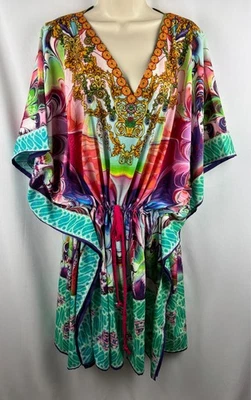 La Leela Beach Cover Up Dress One Size Colorful Boho Resort Vacation Kaftan NWT - Image 1 of 4