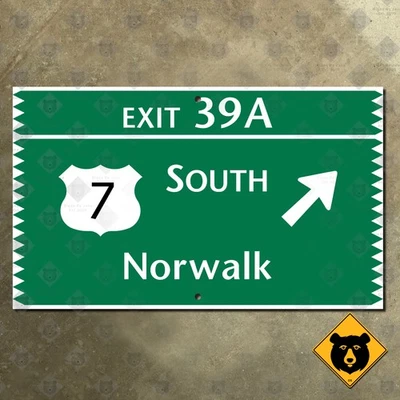 Señal de carretera Connecticut Merritt Parkway salida 39A ruta 7 Norwalk 15x9 Foto 1 de 2