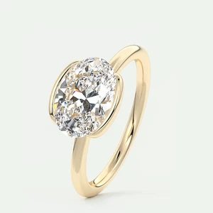 Women 14k Yellow Gold Ring Oval Diamond Lab Grown 2 Carat IGI Certified Size 7 8 - Picture 1 of 13