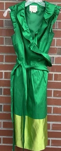 Kate Spade Seidenkleid Rüschenbesatz Wickeloptik zum Binden grün Gr. 10 - Bild 1 von 12