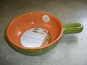 NEW De Silva Terre d' Umbria, Small Bowl, GREEN ORANGE w/ Handle Made in ITALY - Picture 1 of 4