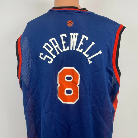 Champion Latrell Sprewell New York Knicks Road Replica Jersey Vtg 90s NBA 48 XL Cover
