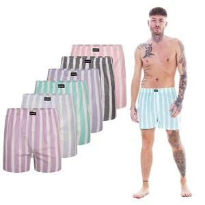 Mens 6 Pack 100% Cotton Pastel Stripe Soft Comfy Button Front Fly Boxer Shorts - Picture 1 of 8