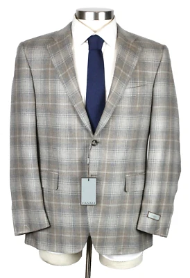 Canali Sport Coat 48 R fits 46 (58 EU) Mens Beige Grey Plaid Cashmere Blazer - Image 1 of 4