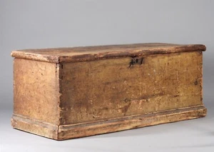 18thC. Primitive Rustic Yellow New England Six Board Country Storage Box - Picture 1 of 21