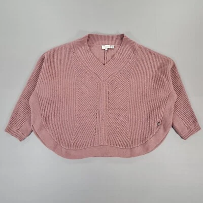 TED BAKER Womens Jumper Pink XL Chunky Knit Wool Cashmere V Neck Lerissa - Image 1 of 4