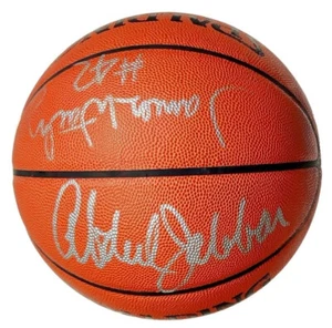 Kareem Abdul-Jabbar James Worthy Signed NBA Leather Basketball Lakers JSA Letter - Picture 1 of 5