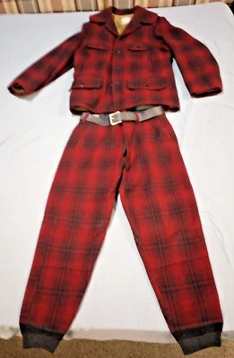 Conjunto de pantalones chaqueta a cuadros búfalo rojo traje de caza de lana Carter's vintage años 1940-50 Foto 1 de 4