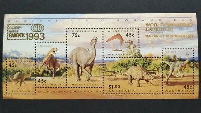 1993 Australia Dinosaurs Overprint Bangkok Stamps Exhibition 澳洲恐龙邮票加盖泰国曼谷世界邮展小全张 - Image 1 of 4