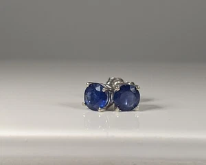 Cornflower Blue Natural Sapphire Stud 14K WG Certified .70 TCW 4mm Earrings Box - Picture 1 of 5