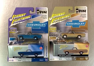 JOHNNY LIGHTNING STORAGE TIN ( LOT OF 2 ) 1967  CHEVY EL CAMINO TWO COLORS 1/64 - Picture 1 of 4