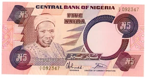 Nigeria ... P-24b ... 5 Naira ... ND (1984) ...  Auswahl *UNC*.😉 - Bild 1 von 2