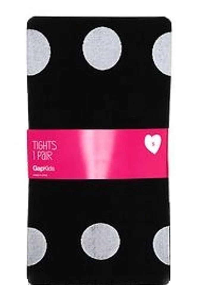 GAP KIDS Sz M L 7-10 Girl's Tights 8 Mod Herringbone Black Silver Polka Dots M/L - Image 1 of 3