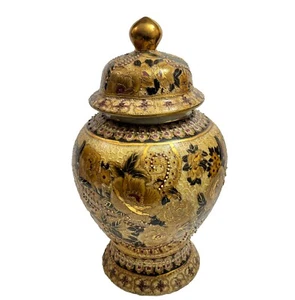 Antique Chinese Export Porcelain Moriage Floral Flower Gold Satsuma Large Jar 12 - Picture 1 of 7