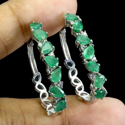 Orecchini in argento sterling 925 pera smeraldo topazio pietre preziose... - Immagine 1 di 4