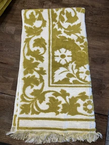 VTG Sears Drylon Bath Towel  Piece Set Tawny Gold Flowers Reversed Sculpted - Picture 1 of 13