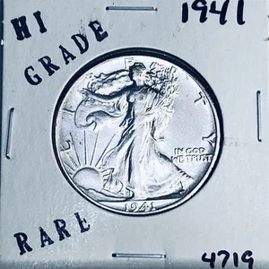 1941 LIBERTY WALKING ARGENTO MEZZO DOLLARO ALTA QUALITÀ U.S. MINT MONETA RARA 4719 - Foto 1 di 3