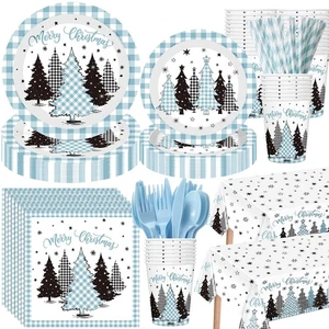 452 Pcs Light Blue Christmas Party Supplies for 50, Plaid Gingham Tree Blue C... - Picture 1 of 6