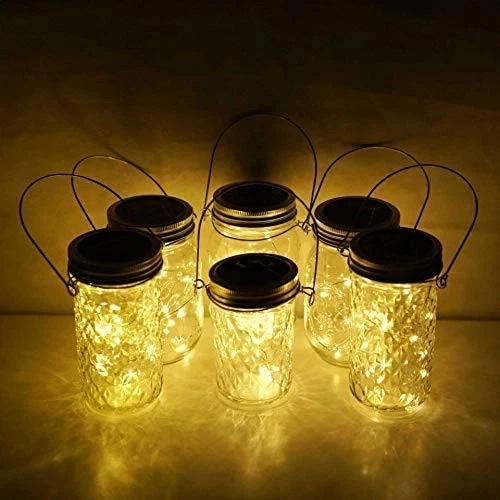 Miaro 6 Set Mason Jar Lights 20 LED Solar Warm White Fairy String Lights Lids In