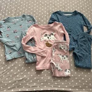 Carter’s 5T Girls Pajamas Lot Of 3 Pairs Pink Blue Pants Cow Fairy - Picture 1 of 15