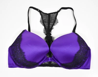 Victoria Secret Very Sexy Push Up Padded Purple Black Lace Racerback Bra Sz 34C - Image 1 of 4