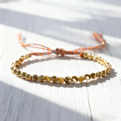 Pulsera Tibetana de Cuentas de Cobre Tejida a Mano Buena Suerte Riqueza Curación Amistad Regalo Foto 1 de 4