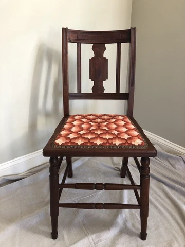 Antique Accent Chair with Bargello Needlepoint Seat Cottage Style Wood Frame Cover