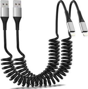 2-Pack Coiled Lightning Cable for Car, MFi Certified Fast Charging iPhone Cord - Picture 1 of 7