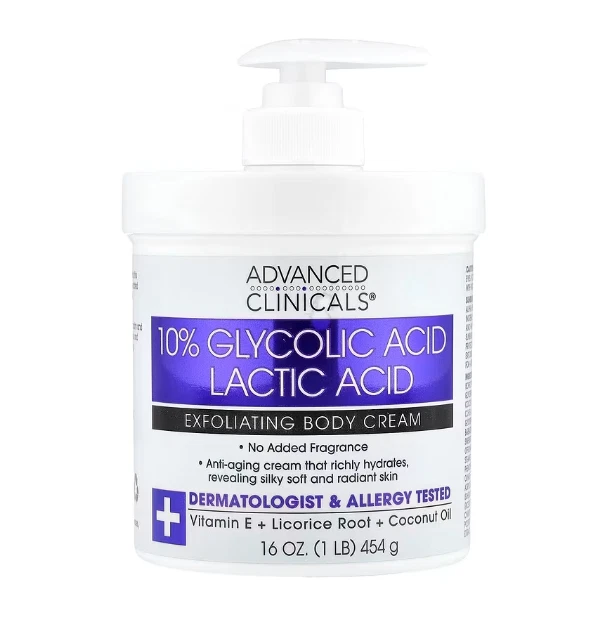 Advanced Clinicals, Peeling-Körpercreme mit 10% Glycolsäure, Milchsäure, 454 g