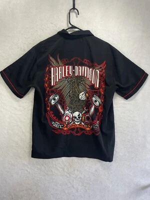 Camisa Harley Davidson Hawaiana Abotonada Para Hombres M Águila Negra Live Gráfico Gratis Foto 1 de 4