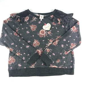 Neu Self Esteem grau Blumen Pullover Sweatshirt Neu mit Etikett Spitze Schultern Rüschen V1 - Bild 1 von 5