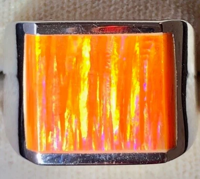 Sin etiquetas Naranja Ópalo de Fuego Cuadrado Ultra Vivo FLASHES Pesado Esterlina Para Hombres Rin Foto 1 de 4