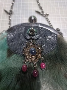 Antique Handbag Purse with Arctic Fur, Sapphire, Ruby, Ostrich Leather - Picture 1 of 4
