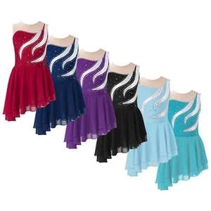 Kids Girl's Ballet Dresses Rhinestone Dancewear Latin Dance Dress Tiered Stage - Picture 1 of 70
