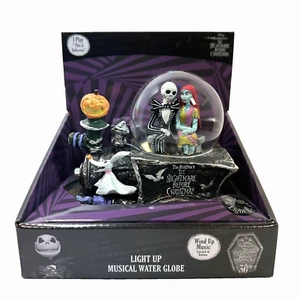 Nightmare Before Christmas Jack and Sally on Train Musical Light Up Water Globe - Picture 1 of 19