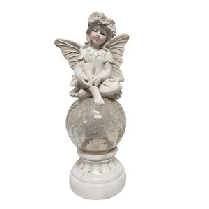 Fairy Ornament Crackle Glass Ball Light | 35cm Outdoor Garden Decor Figurine - Picture 1 of 15