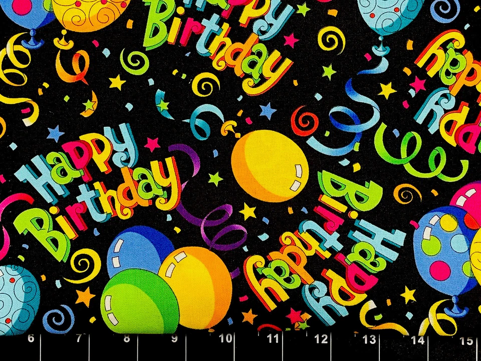 Tina SCRAP 9"x21" Happy Birthday Colorful Balloons Swirl Confetti Cotton Fabric - Image 1 of 1