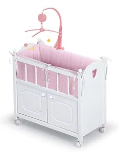 Badger Basket Wooden Toy Doll Bed with Storage Mobile and Bedding to Pretend	 - Picture 1 of 9