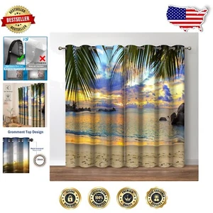 Relaxing Beach-Themed Blackout Window Drapes - 52x84 in, Indoor Use Set of 2 - Picture 1 of 9
