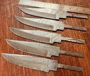 LOT OF 5 DAMASCUS STEEL HAND FORGED BLANK BOWIE BLADES FOR KNIFE MAKING HUNTING - Picture 1 of 10