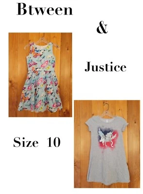 LOT OF 2 Btween Butterfly Lined & Justice Unicorn Dress Sz 10 Girls ~ Cute  - Image 1 of 4