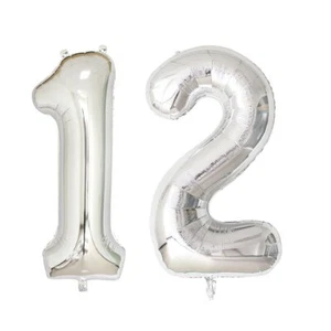 40inch Silver Foil 12 Helium Jumbo Digital Number Balloons 12th Birthday Deco... - Picture 1 of 4