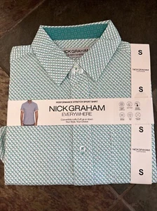 Camisa Nick Graham Hombres en Todas Partes Manga Corta S Verde Botones Cuello Bolsillo NUEVA - Imagen 1 de 8