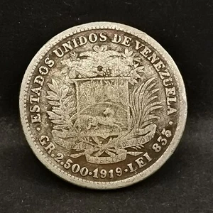 1/2 BOLIVAR SILVER 1919 SIMON BOLIVAR VENEZUELA 400000 EX. / SILVER - Picture 1 of 3