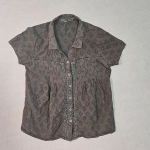 Prana Black Size Small Button Down Pleated Short Sleeve Cotton Preppy - Picture 1 of 6